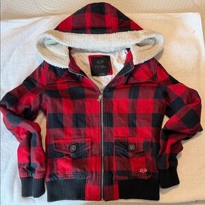 Fox girls Plaid Red and Black Hoodie